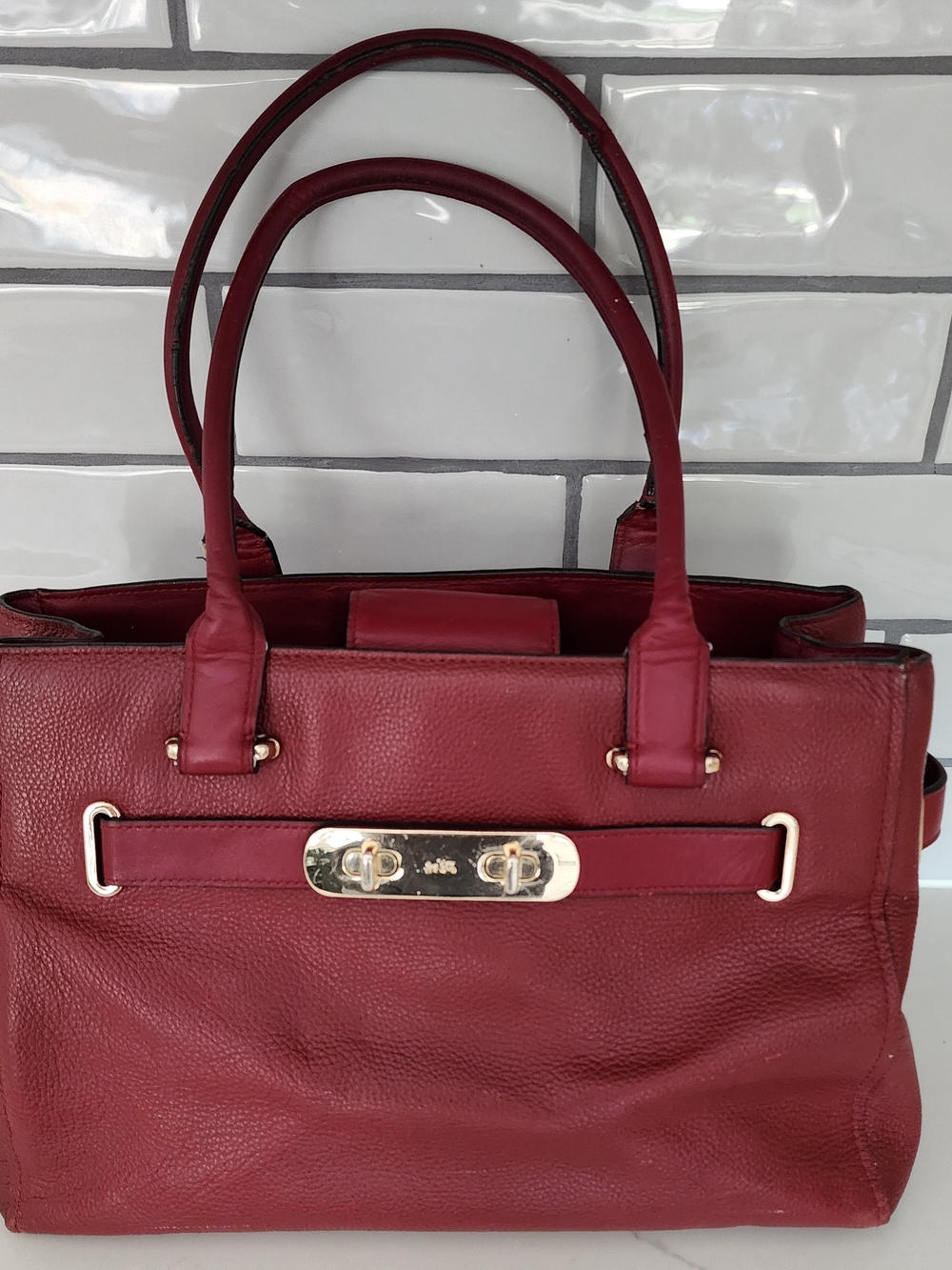 Coach Red Leather Shoulder Bag with Gold-Tone Hardware
